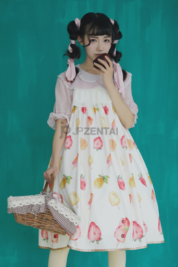 アイスクリーム花柄　シックなハイウエスト　JSKドレス　シフォン生地　ワンピース　ロリータ洋服　在庫品　