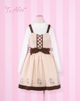 【To Alice】　トランプ兵刺繍柄　蝶結びベルト装飾　ロリィタストラップドレス