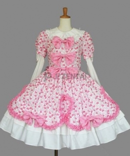 ピンクハートプリント柄　めっちゃスウィートろりーたドレス