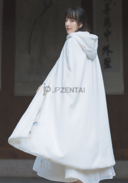 中華風　刺繡元素　フードスタイル　コート　優しい　ロングマント