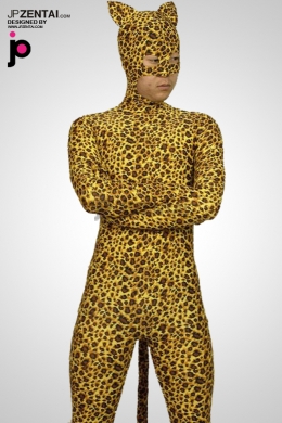 豹柄 ライクラ スパンデックス 男性用全身タイツ 顔出し テイル付き [#JP512607] - 4,554円