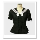 ブラック　半袖　綿　ボーカラー　Lolita コスチューム 衣装