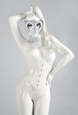 ホワイト　天使の純粋　ラテックスキャットスーツ　ビュスチェ付き　マスクなし