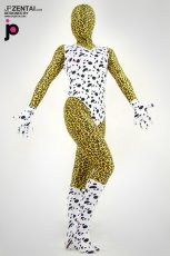 激安 カラー全身タイツ 透明人間 イェローと白　混色　豹柄模様　超ミニ　スパンデックス ゼンタイ コスチューム