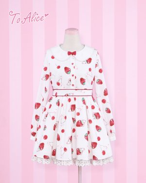 【To Alice】イチゴ&桜ウサギ　長袖　シフォンロリィタドレス　