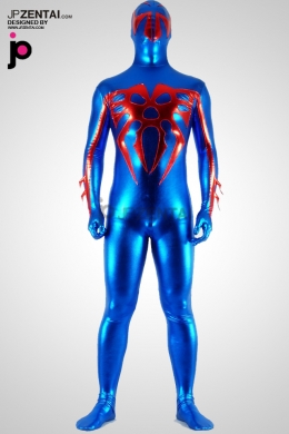ブルー　メタリック　スパイダーマン　全身タイツ