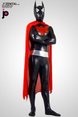激安 カラー全身タイツ 透明人間 メタリック　黒いバットマン　全身タイツ　赤いマント付き
