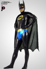 激安 カラー全身タイツ 透明人間 メタリック　黒色　Batman　バットマン　コスプレ衣装　マント付き
