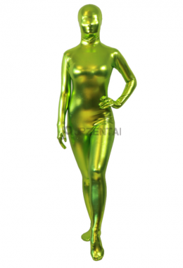 黄緑色　Yellow Green　激安　透明人間　メタリック生地　ボディースーツ　全部包み　カラー全身タイツ