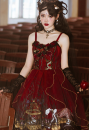 腐れた森　優雅　クラシカル　中世ヨーロッパのお姫様　囚われた髑髏　オーガンジー　シフォン　赤と黒のしょうとつ　Gothicゴスロリ　JSK ロリータドレス