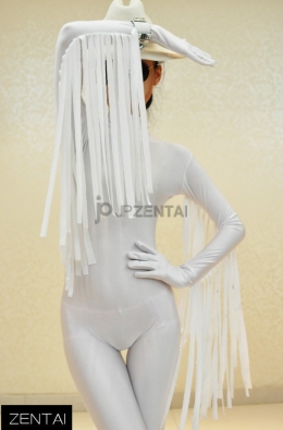2014新作 全身タイツファッション　タッセル装飾　ホワイトライクラ全身タイツ　