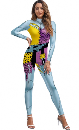 ハロウィン　奇妙な世界　ブルー　演出服　Halloween　パーティ用　ステージ衣装　コスチューム　プリント技術　仮装の通販　人気アイテム　全身タイツ　通常販売