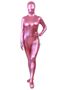 金属色　ピンク　激安　透明人間　メタリック生地　ボディースーツ　全部包み　カラー全身タイツ