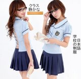 女子高生のシンプルなブルー制服 　 セクシー コスチューム　