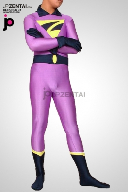 激安 カラー全身タイツ 透明人間 紫　ライクラ　Superhero　全身　タイツ