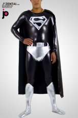 激安 カラー全身タイツ 透明人間 黒色とシルバー　メタリック　スーパーマン　全身　タイツ　マント付き