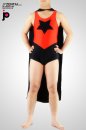 激安 カラー全身タイツ 透明人間 スパンデックス　五角星形　スーパーマン　黒いマント付きの全身タイツ