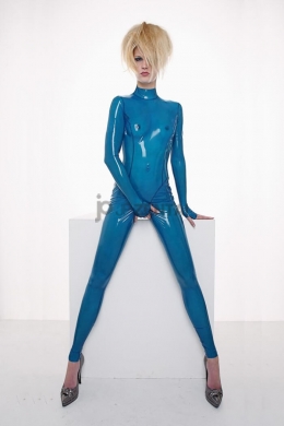 透明ブルー　ラテックスキャットスーツ ゼンタイ通販　blue latex catsuit