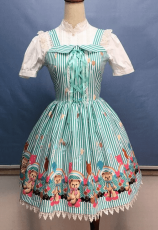 ロリィタ新品　お姫の洋服　オリジナル　夏のプリンセス　縞模様　小熊柄　JSK　ロリィタ 通販　超かわいい　ロリータドレス