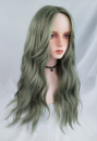 変装かつらシリーズ56　グリーン　長い髪　エアリーカール　真ん中分け　変装必須　耐熱　女装専用　ウィッグ