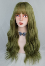 変装かつらシリーズ68　グリーン　長い髪　カーリーヘア　透けバング　変装必須　耐熱　女装専用　ウィッグ