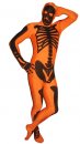 激安 カラー全身タイツ 透明人間 オレンジ色の底色　　ブラックのスカルマンの骨組み図案　　ライクラ製　　全身タイツ　　男女兼用