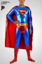 激安 カラー全身タイツ 透明人間 ブルーとレッド　メタリック　Superman　全身タイツ　セット内容 ゼンタイ＋パンツ　マント一体型