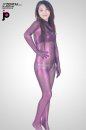 紫色　女性用透明人間　サテン素材　ベルベッド　タイツ全身　背中ファスナー付き