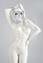 ホワイト　天使の純粋　ラテックスキャットスーツ　ビュスチェ付き　ウィッグ付き　マスク製作中止