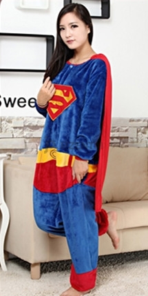 マント付き　スーパーマン着ぐるみパジャマ　　お尻部ファスナー付き　子供サイズオーダー可能