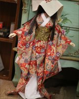 人形用和服　レッド桜柄　着物　振袖　関節ドール用服　