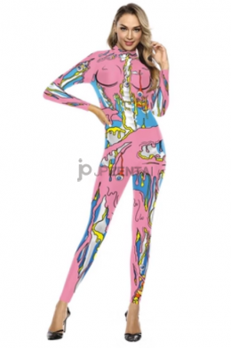 カラフル世界　ピンク　おんな　演出服　ハロウィン　パーティ用　ステージ衣装　コスチューム　プリント技術　仮装の通販　人気アイテム　全身タイツ　通常販売