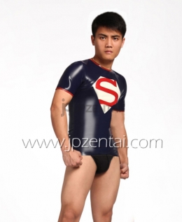 ラテックス　全身タイツ　メンズ　スーパーマン 　短袖　Ｔシャツ