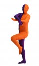 激安 カラー全身タイツ 透明人間 ライクラ＆スパンデックス　パッチワーク　半面人　パープル＆オレンジ　 ゼンタイくん