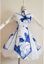 激安販売　青い蓮の花柄　チャイナドレス改良　ロリィタファッション　クラシックガール